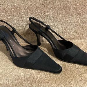 Dressy satin and grosgrain black heels
